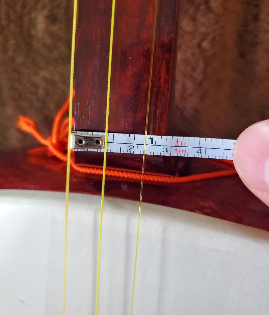 三味線　紅木 中棹 東さわり 撥 駒 長袋他 ケース付 皮破れなし 短棹 ５厘大