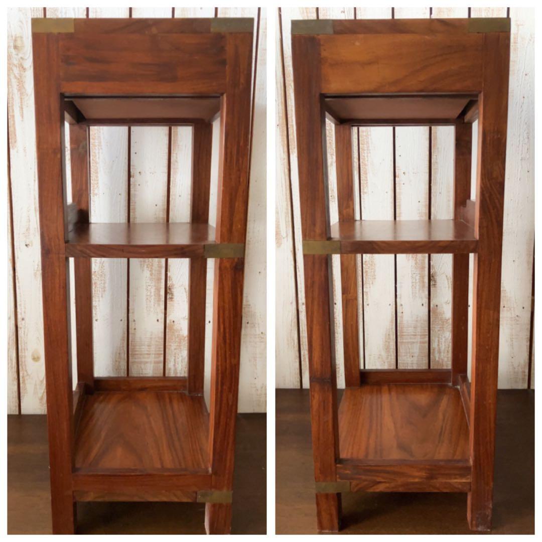 ヴィンテージ　真鍮金具　装飾　木製ラック 3段 引き出し付き ブラウン