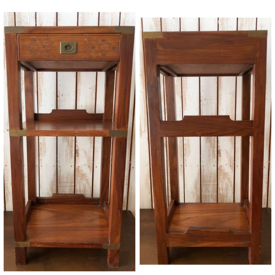 ヴィンテージ　真鍮金具　装飾　木製ラック 3段 引き出し付き ブラウン