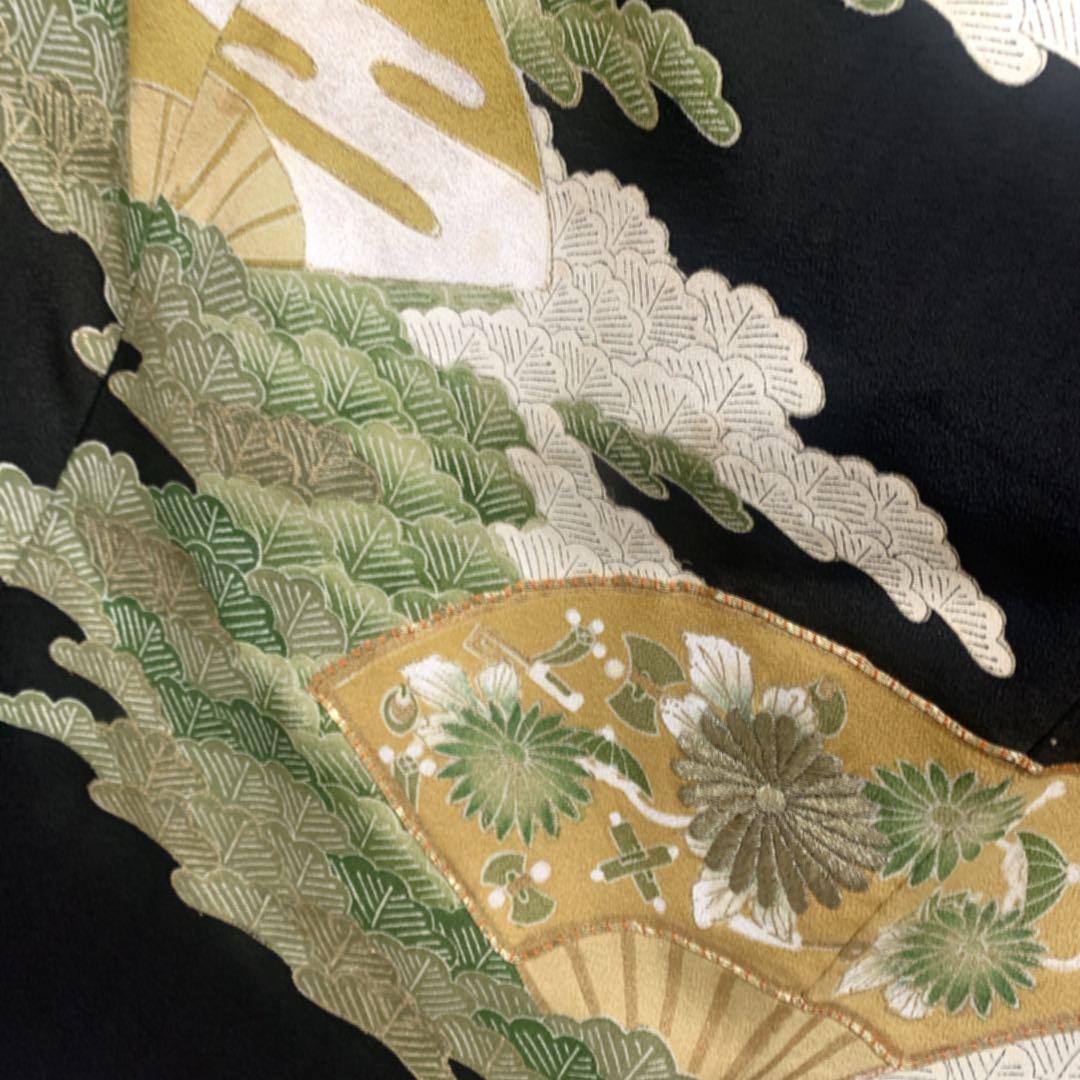 美品　黒留袖　袋帯　￼ 4点フルセット　結婚式　比翼仕立て　礼服　扇　松