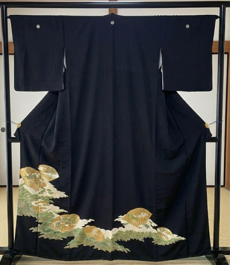 美品　黒留袖　袋帯　￼ 4点フルセット　結婚式　比翼仕立て　礼服　扇　松