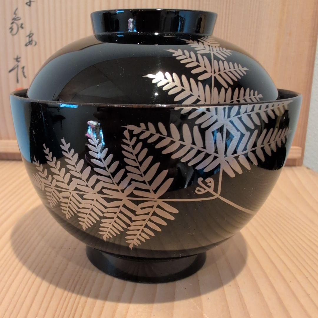 平安象彦 金銀彩蒔絵 羊歯紋 吸物椀 5客 桐箱入