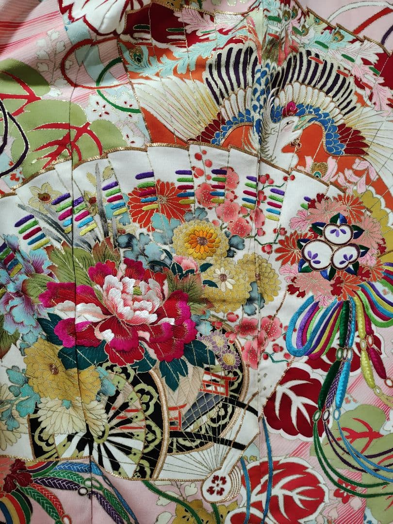 アンティーク振袖 ピンク 状態悪い 金駒刺繍　鳳凰 伝統柄振袖　牡丹刺繍　レトロ