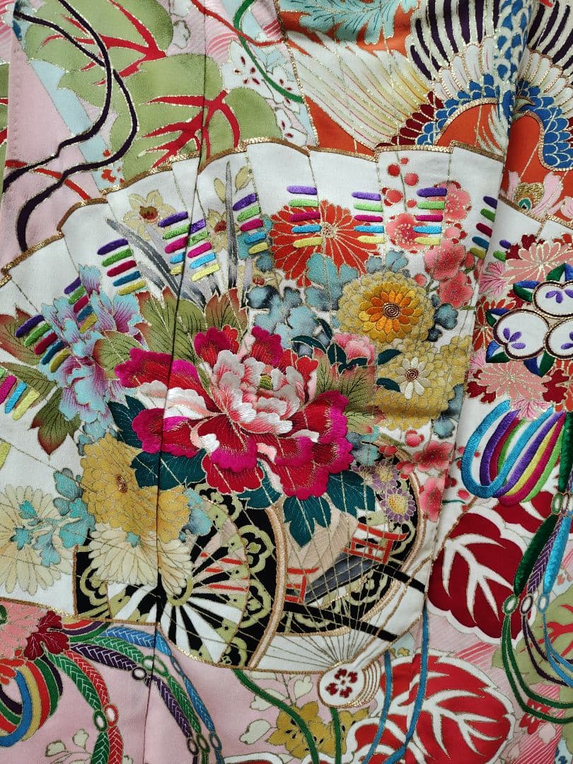 アンティーク振袖 ピンク 状態悪い 金駒刺繍　鳳凰 伝統柄振袖　牡丹刺繍　レトロ