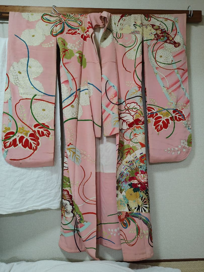 アンティーク振袖 ピンク 状態悪い 金駒刺繍　鳳凰 伝統柄振袖　牡丹刺繍　レトロ