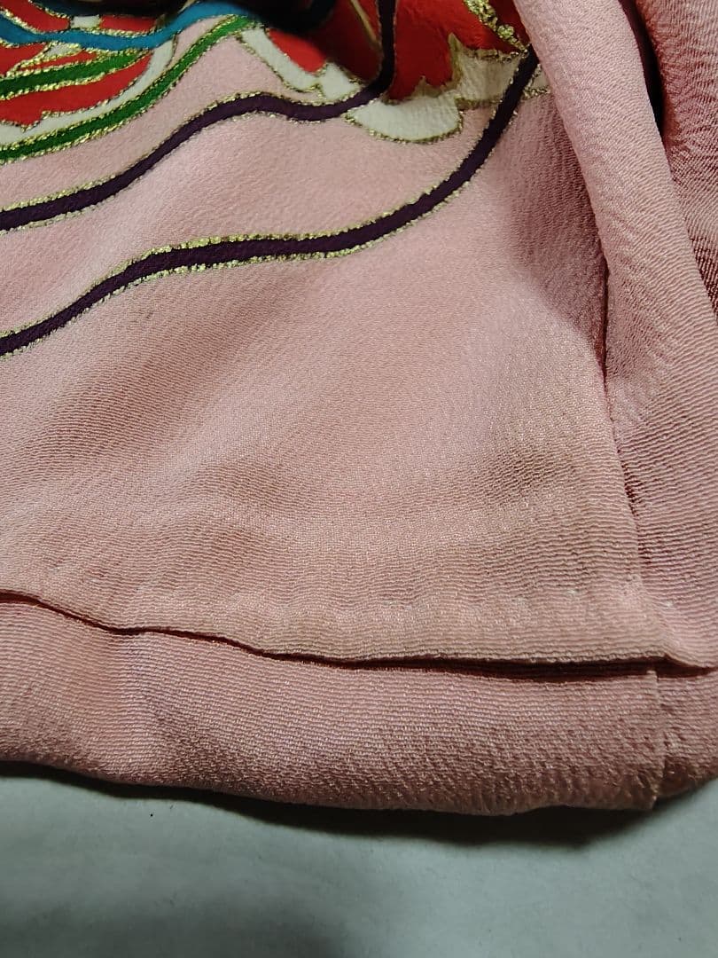 アンティーク振袖 ピンク 状態悪い 金駒刺繍　鳳凰 伝統柄振袖　牡丹刺繍　レトロ