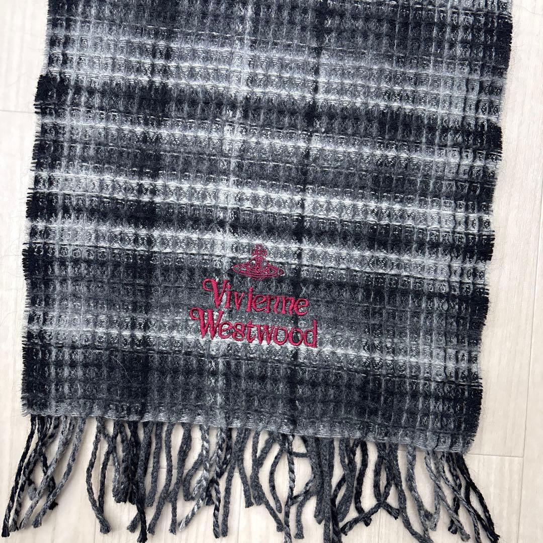☆ ヴィヴィアンウエストウッド ウール ロゴ ワッフル マフラー オーブ