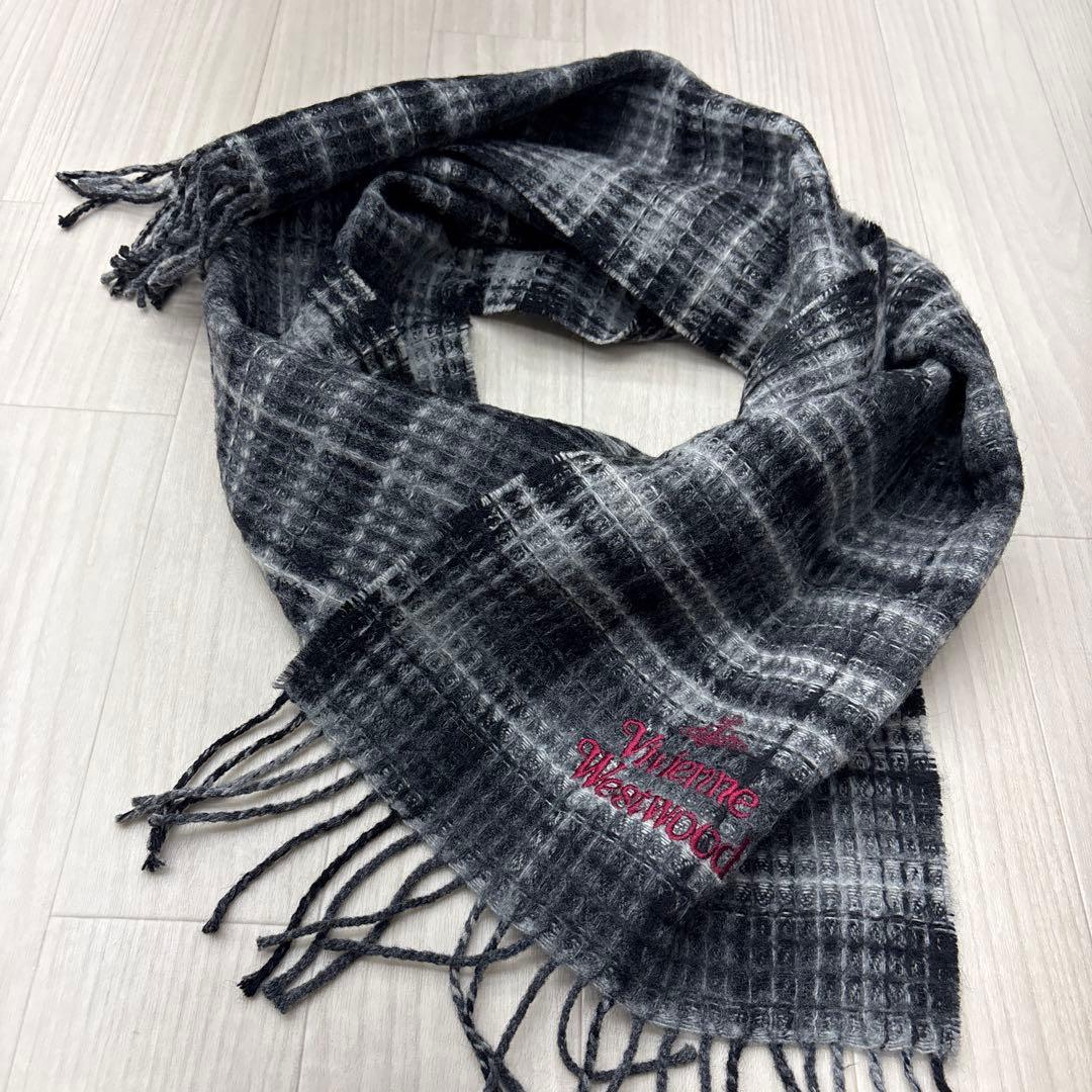 ☆ ヴィヴィアンウエストウッド ウール ロゴ ワッフル マフラー オーブ