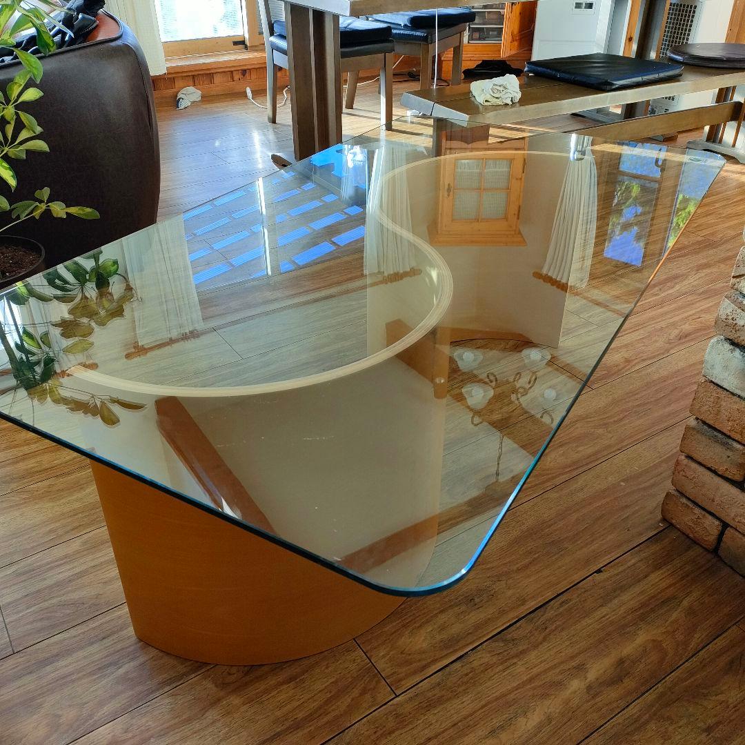 希少　北欧風　シモンズ　ガラステーブル　フィヨルド　ウェーブテーブル　モダン