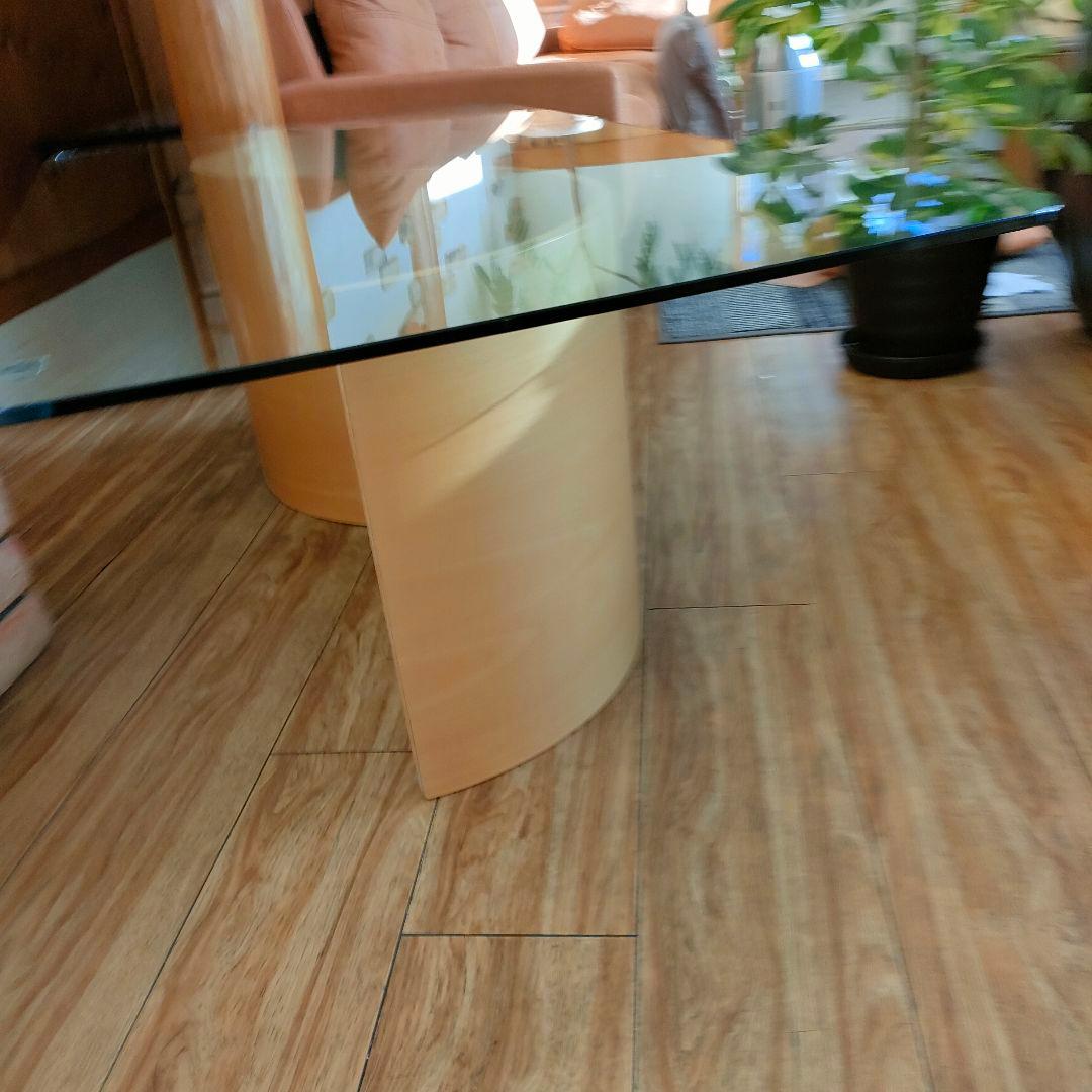 希少　北欧風　シモンズ　ガラステーブル　フィヨルド　ウェーブテーブル　モダン