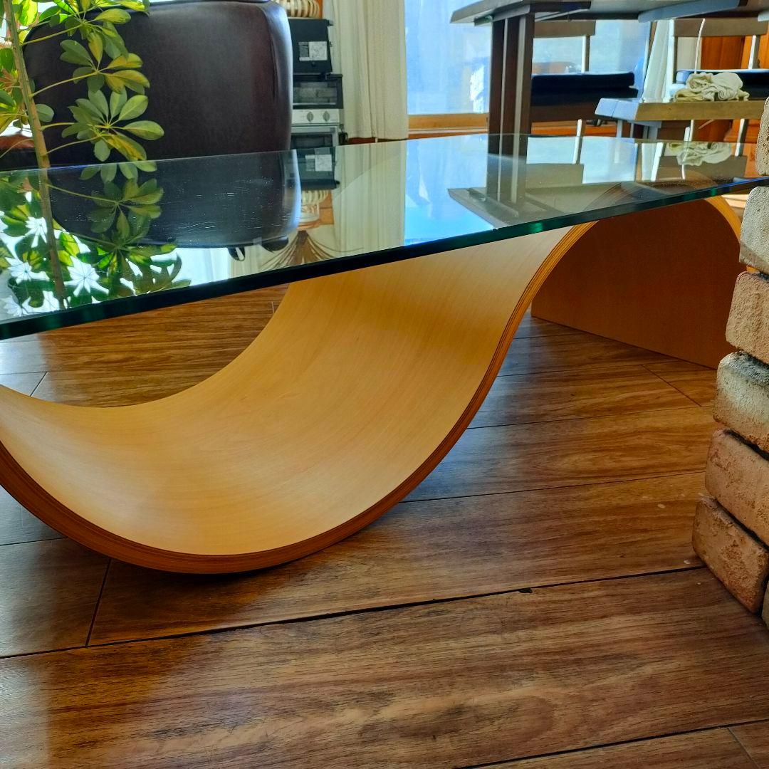希少　北欧風　シモンズ　ガラステーブル　フィヨルド　ウェーブテーブル　モダン
