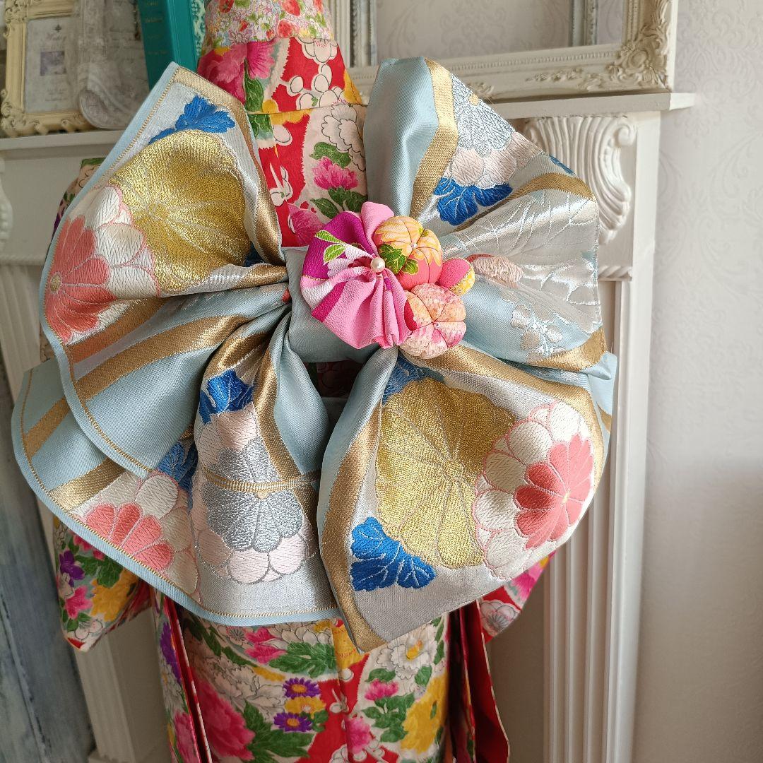 アンティークカラフル模様の着物と作り帯☆七五三セット