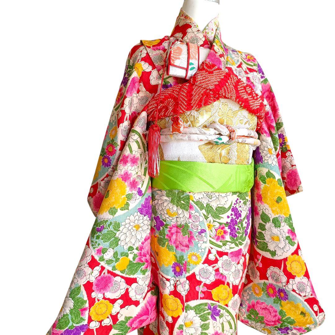 アンティークカラフル模様の着物と作り帯☆七五三セット
