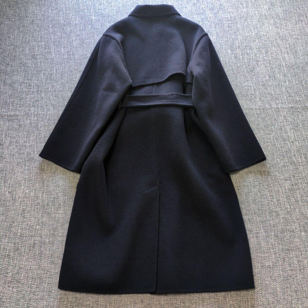 バンソンエミレイユ　ゆったり　ウールリバーコート　ベルト付　バルカラー　ネイビー