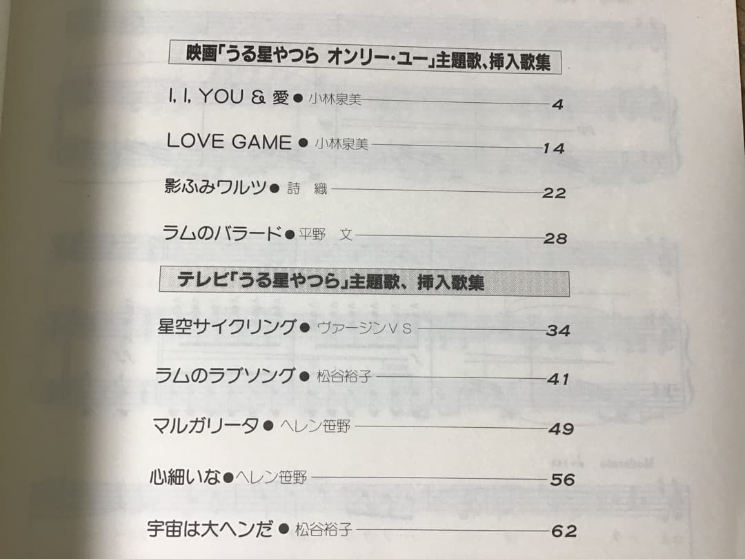 ★楽譜/うる星やつら/サウンドアニメ/ピアノ