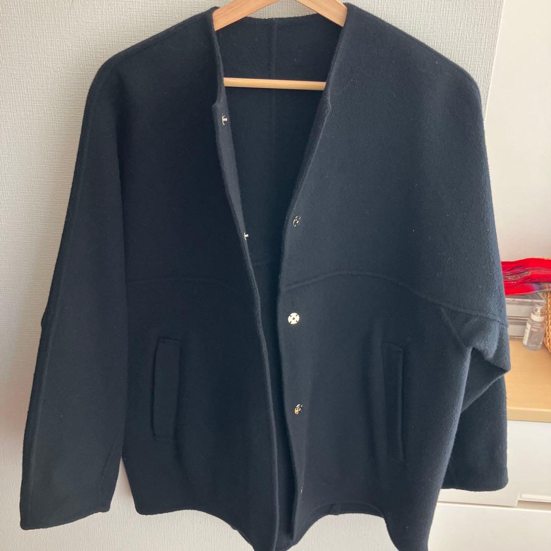 ノーカラージャケット 黒 ウール厚手