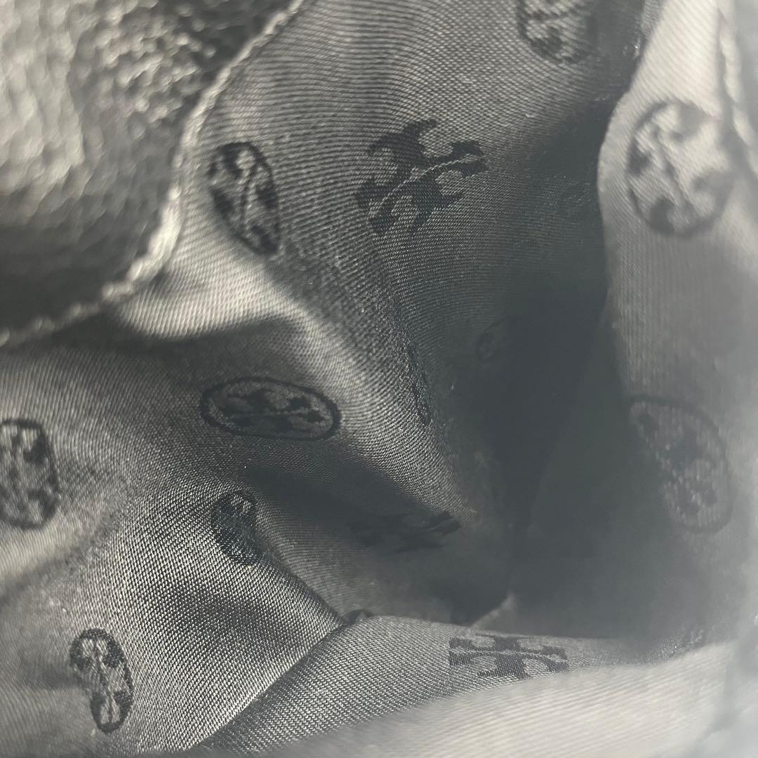 トリーバーチ トートバックハンドバッグ レザー ビッグロゴ タッセル シボ 黒