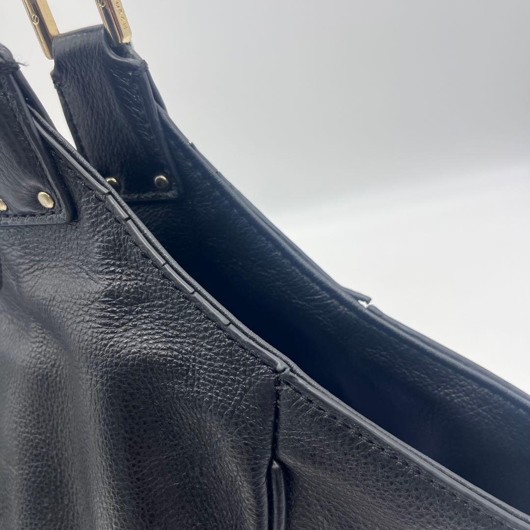 トリーバーチ トートバックハンドバッグ レザー ビッグロゴ タッセル シボ 黒