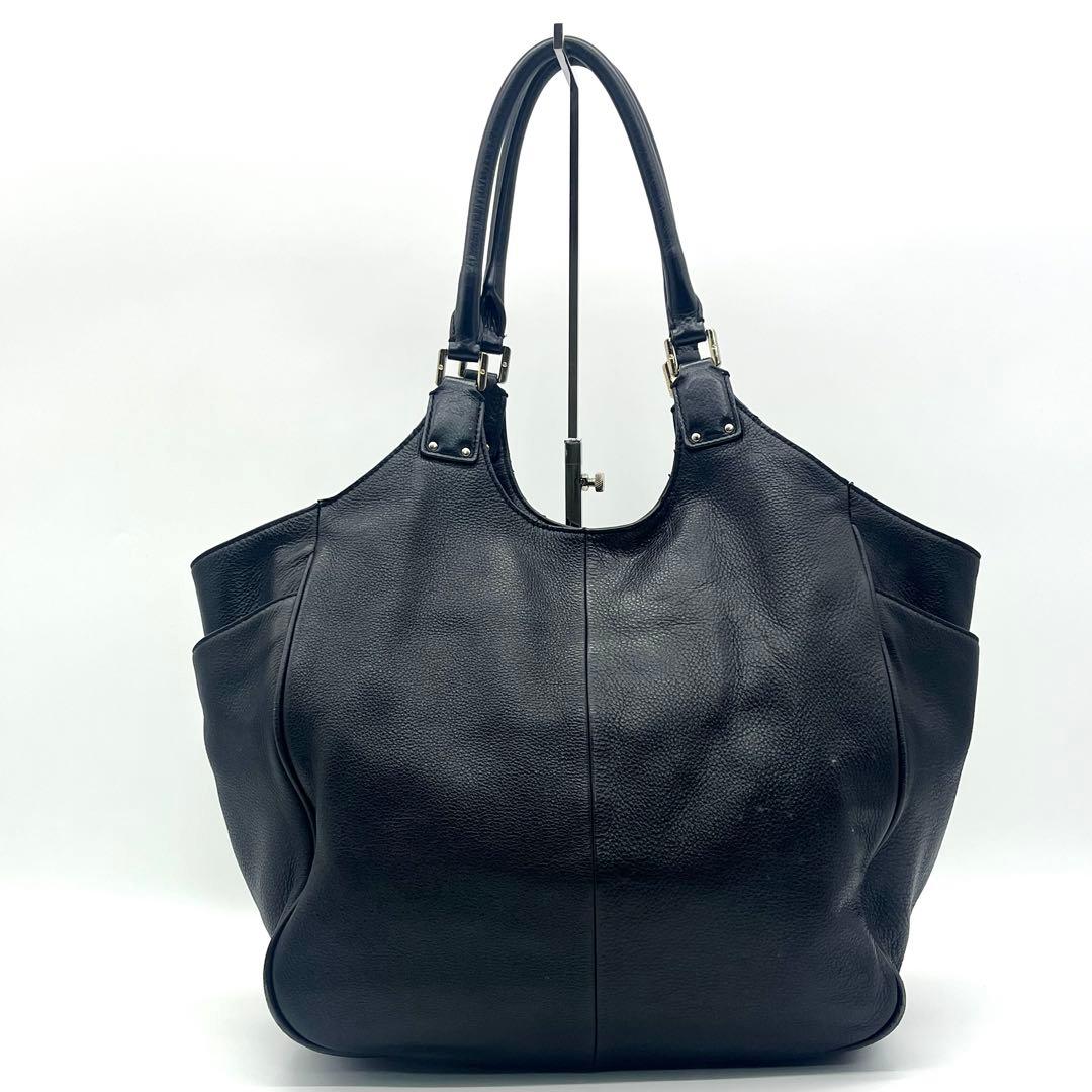 トリーバーチ トートバックハンドバッグ レザー ビッグロゴ タッセル シボ 黒