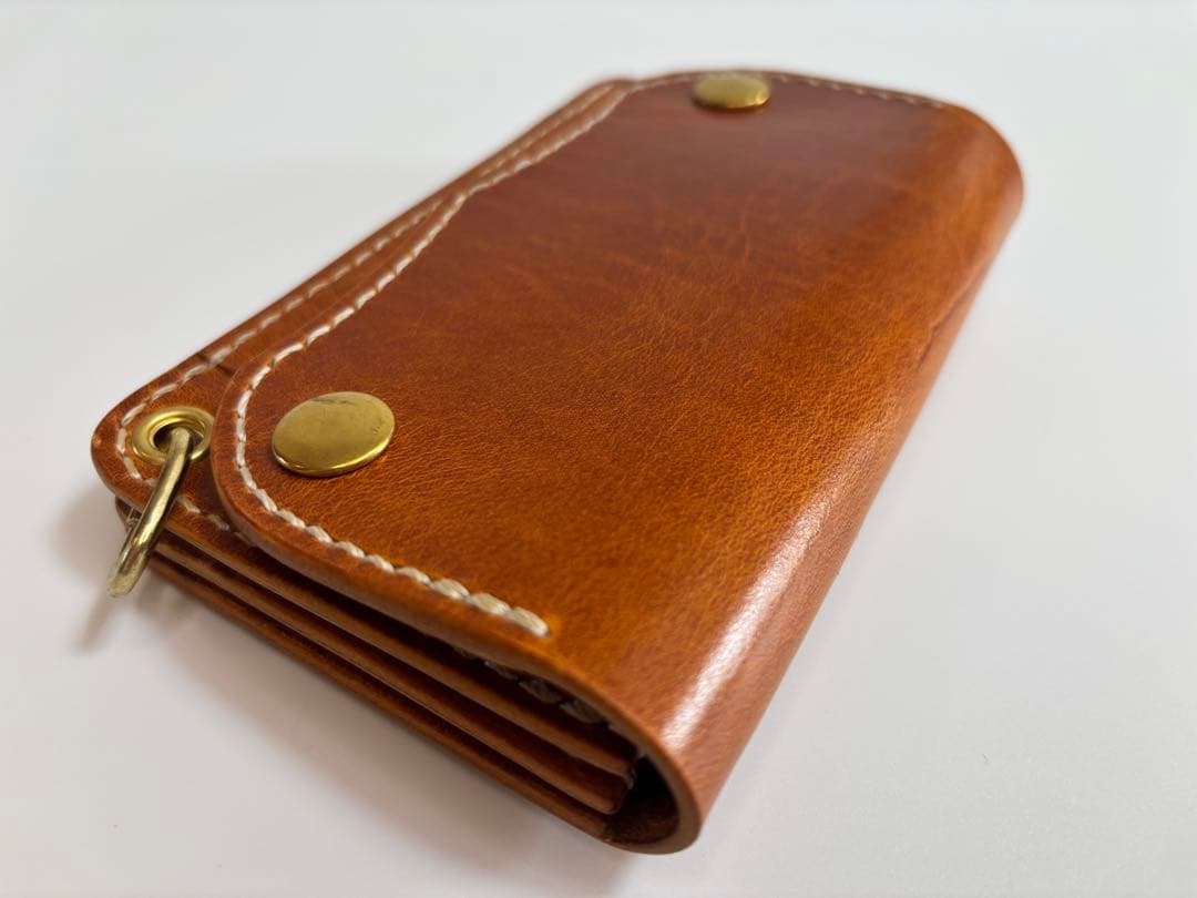 キャメル　ヌメ革　トラッカーウォレット　三層　真鍮　レザークラフト