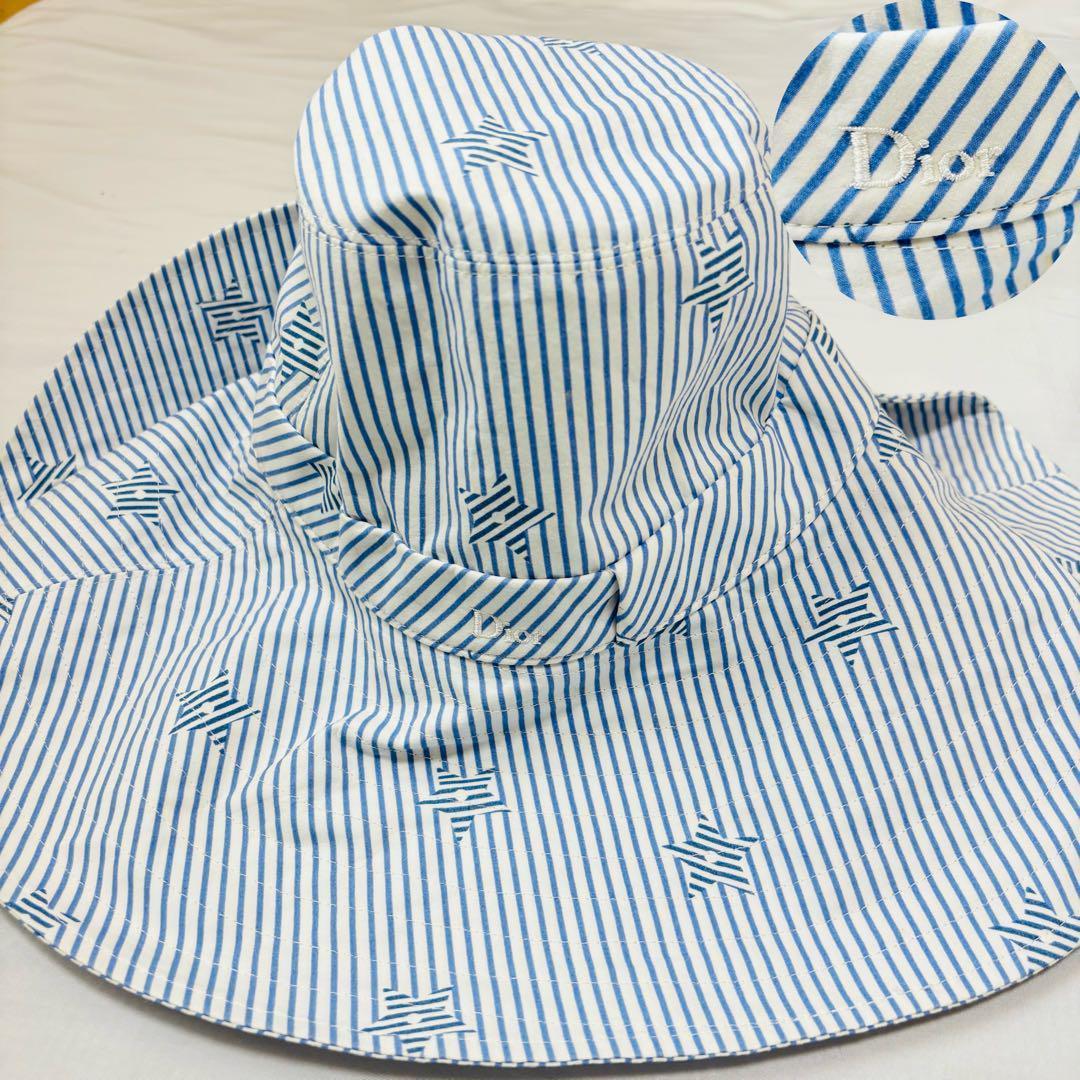 タグ付き 美品 DIOR 星 バケットハット 女優帽 コットン 青