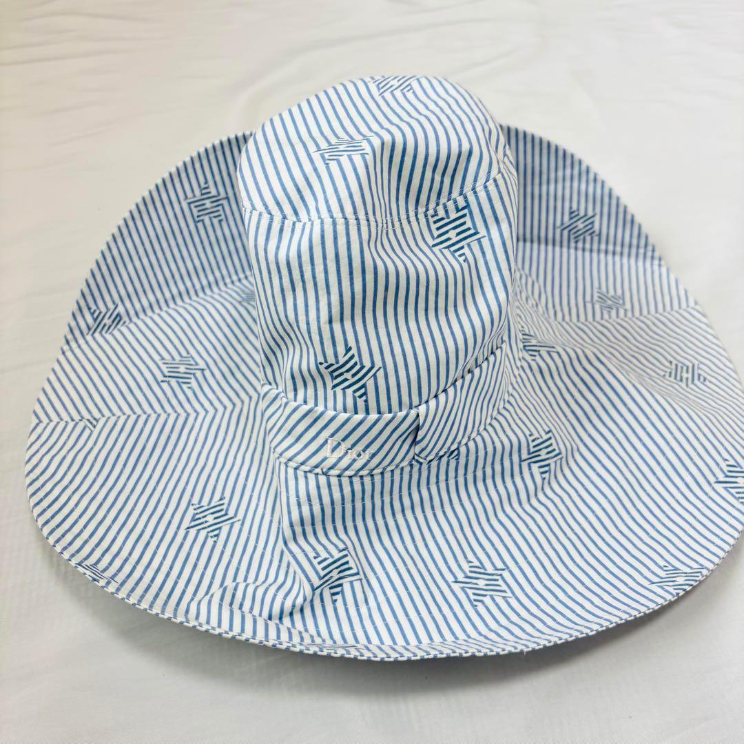 タグ付き 美品 DIOR 星 バケットハット 女優帽 コットン 青