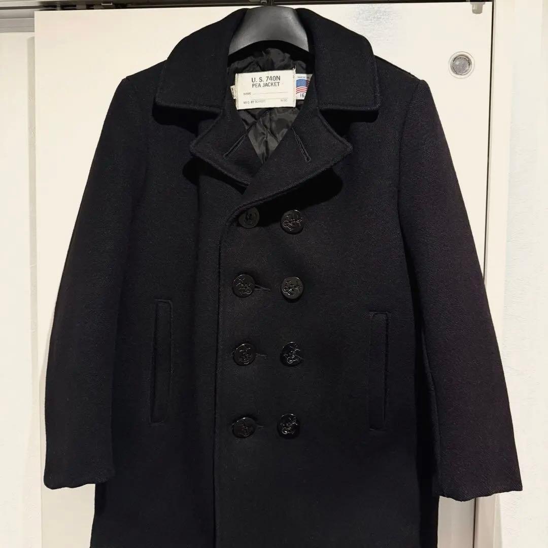 人気‼️Schott Pコートショット USA製 M 黒 ウール キルティング