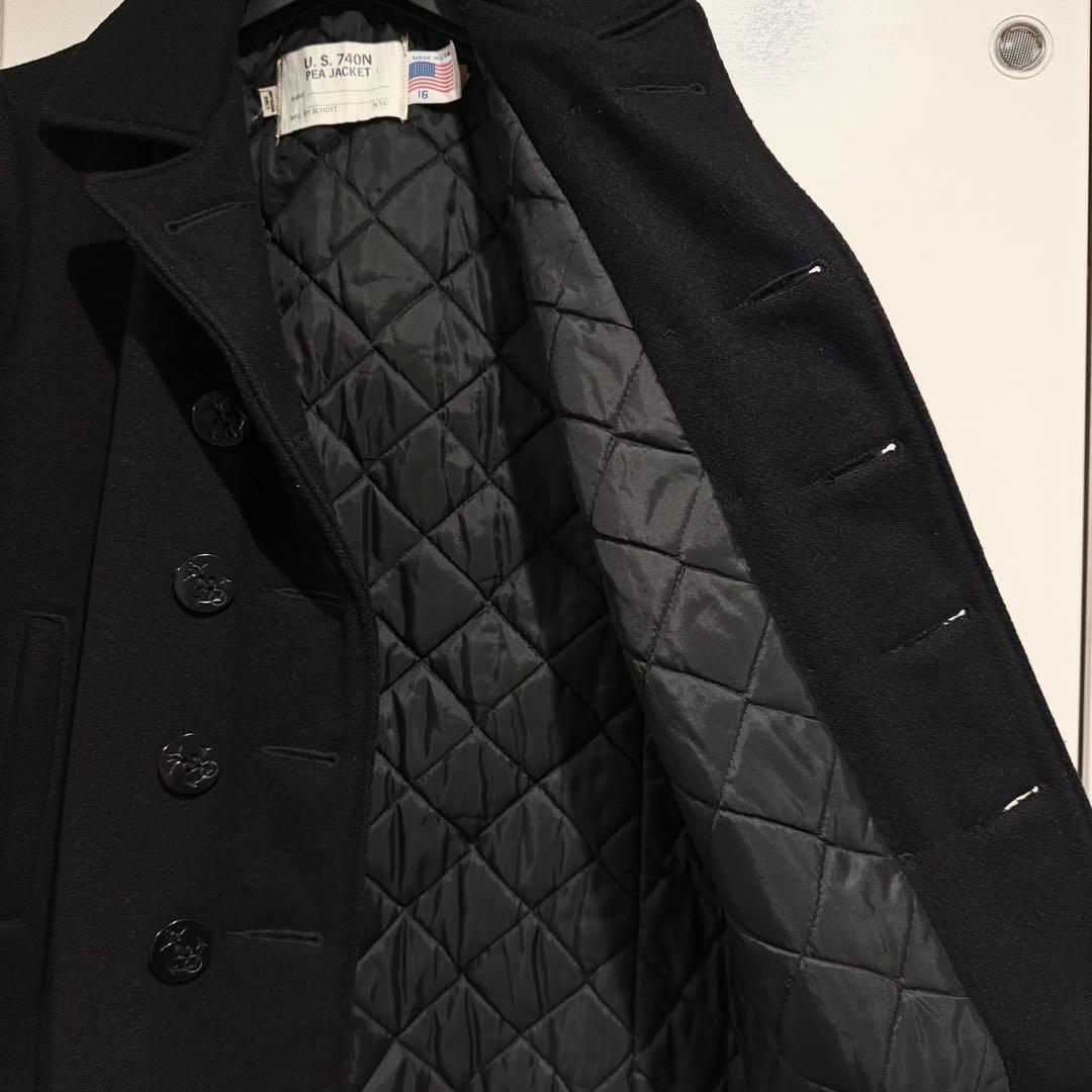 人気‼️Schott Pコートショット USA製 M 黒 ウール キルティング