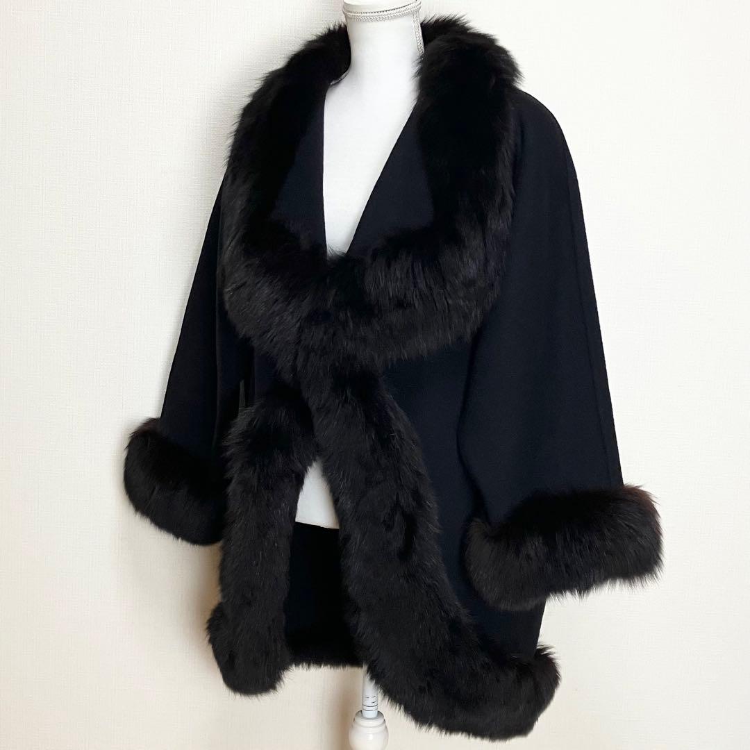 伊太利屋　イタリヤ ファーウールコート　毛皮 ブラック　大きめサイズ11 黒