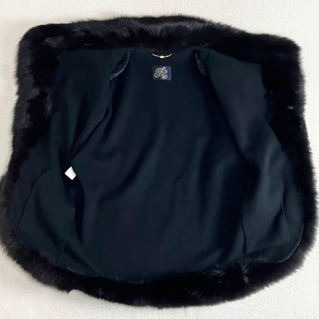 伊太利屋　イタリヤ ファーウールコート　毛皮 ブラック　大きめサイズ11 黒