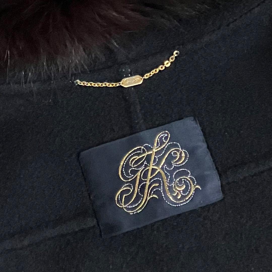 伊太利屋　イタリヤ ファーウールコート　毛皮 ブラック　大きめサイズ11 黒