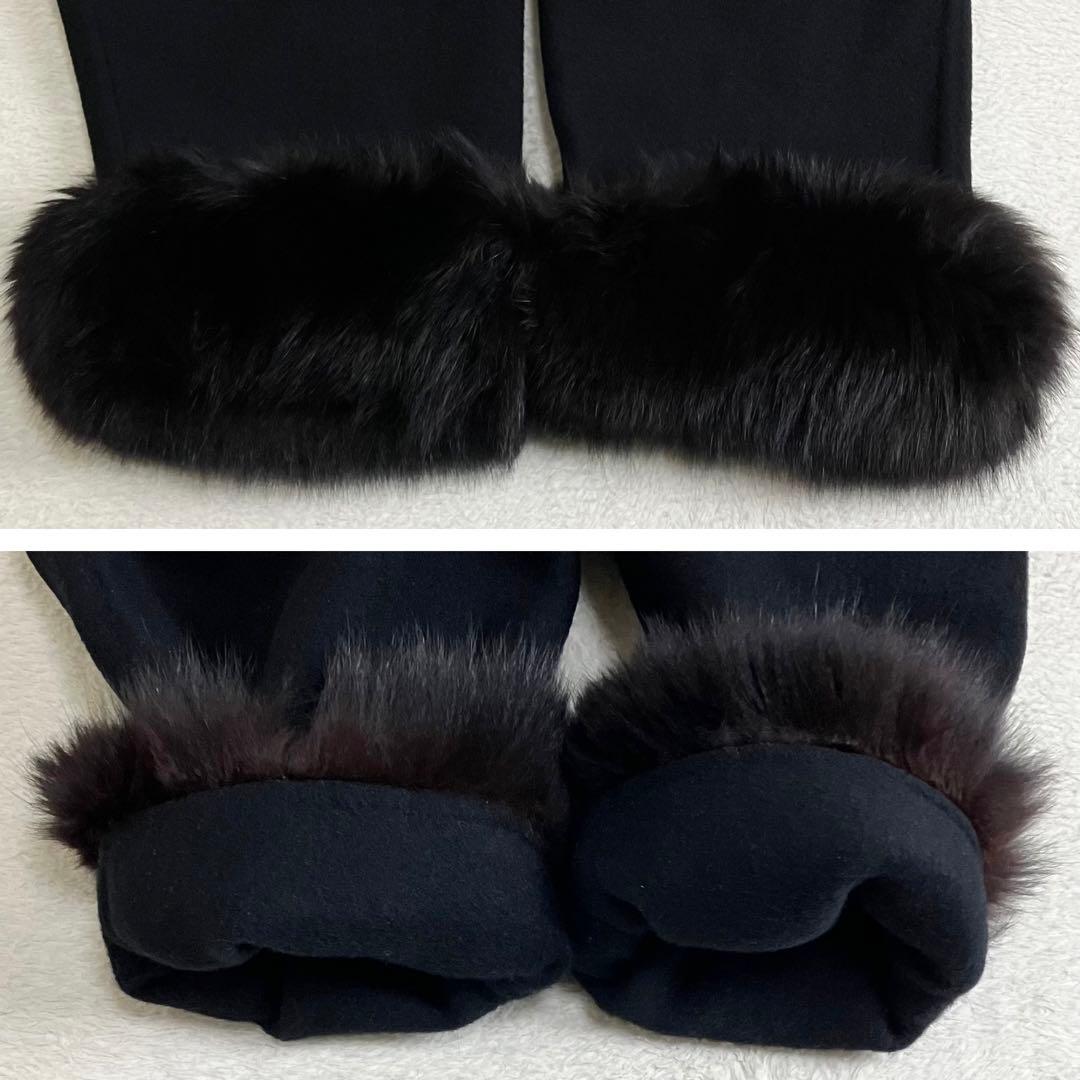 伊太利屋　イタリヤ ファーウールコート　毛皮 ブラック　大きめサイズ11 黒