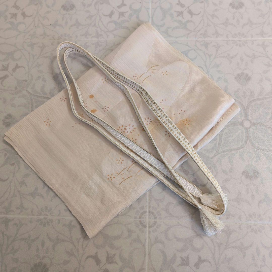 訪問着　フルセット　着物　正絹　笹　友禅　淡いベージュブラウン　金彩加工　O7