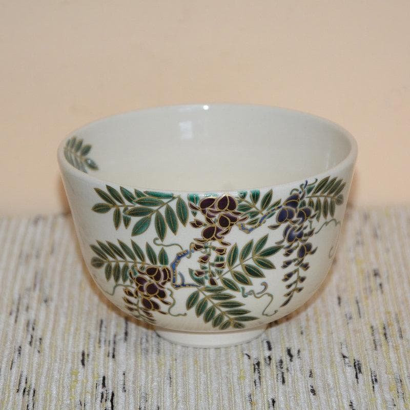 茶道具　色絵藤画茶碗　京焼　洛陶窯　相模 竜泉　美品　中古　送料込み