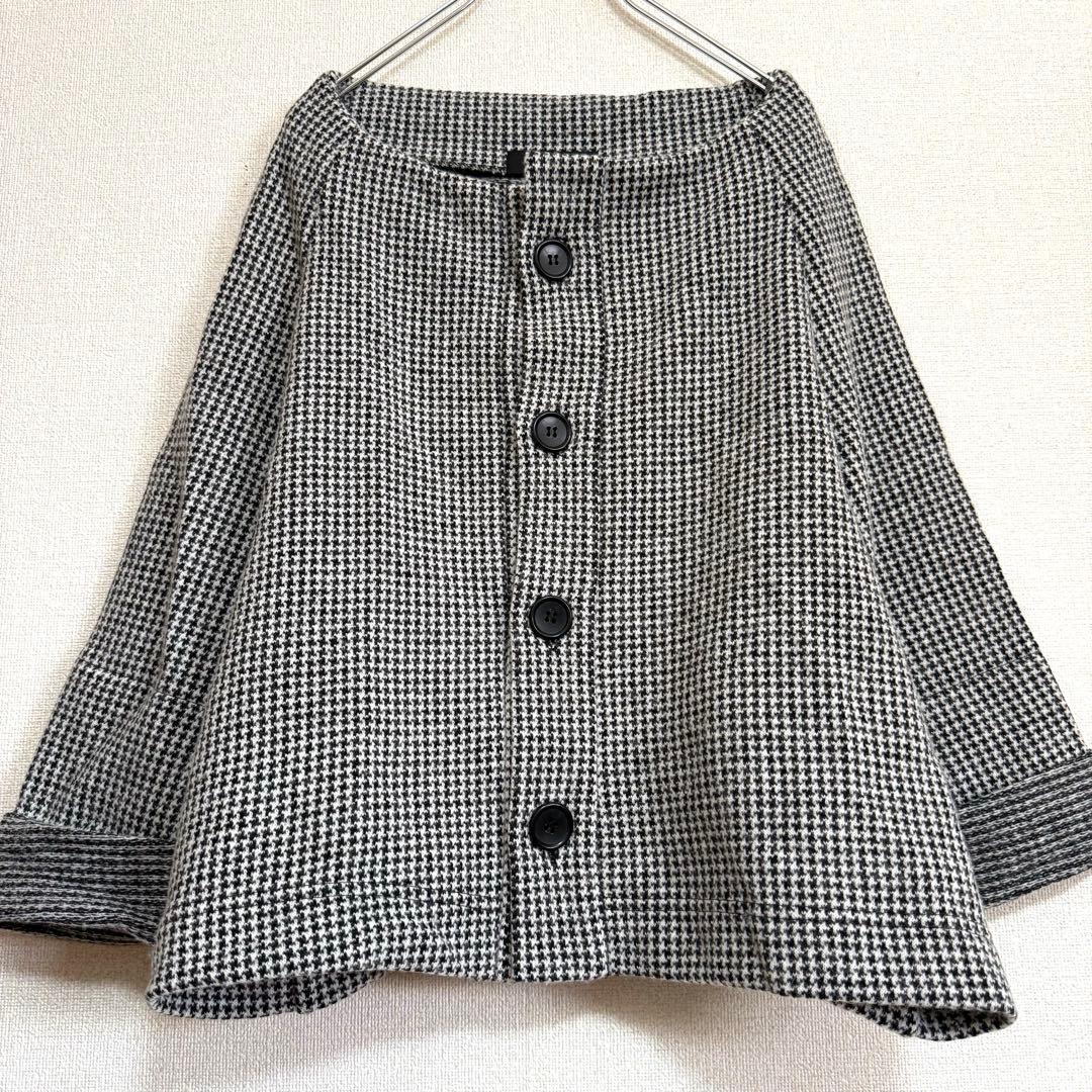 極美品★Y's★2023★ポンチョシルエット★千鳥格子ウールニットカーディガン★