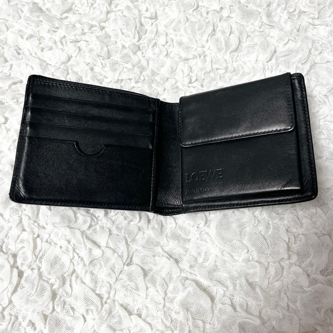 箱付美品✨LOEWE アナグラム　レザー 二つ折り財布　ロエベ　小銭入れ付　黒