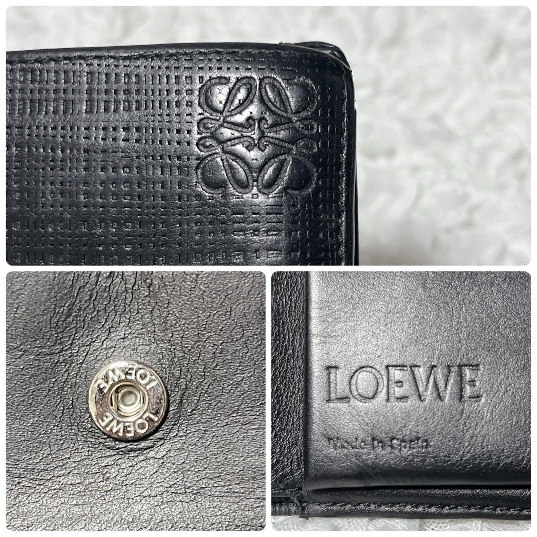 箱付美品✨LOEWE アナグラム　レザー 二つ折り財布　ロエベ　小銭入れ付　黒