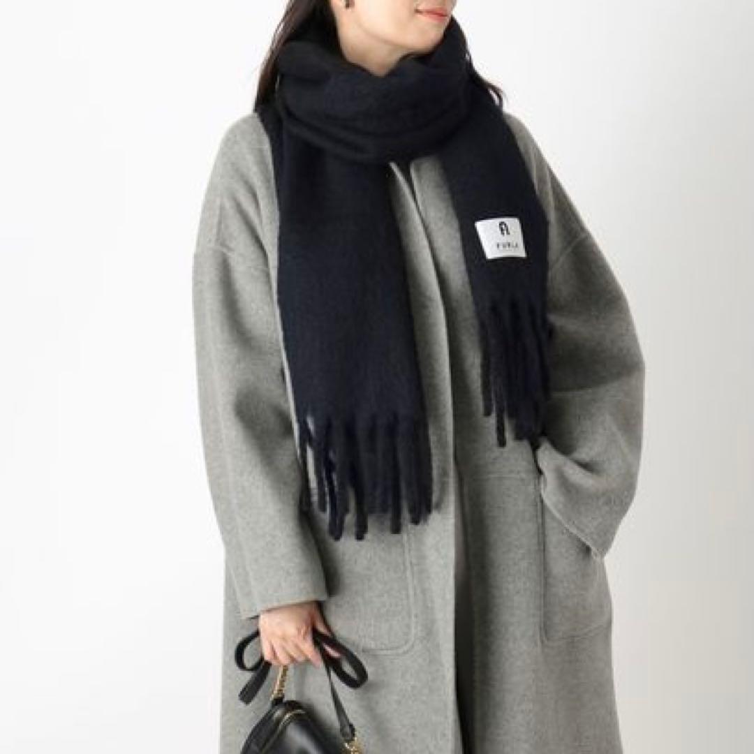 新品★FURLA★フルラB＆Wボリューム マフラー★アルパカ ウール★日本製★黒