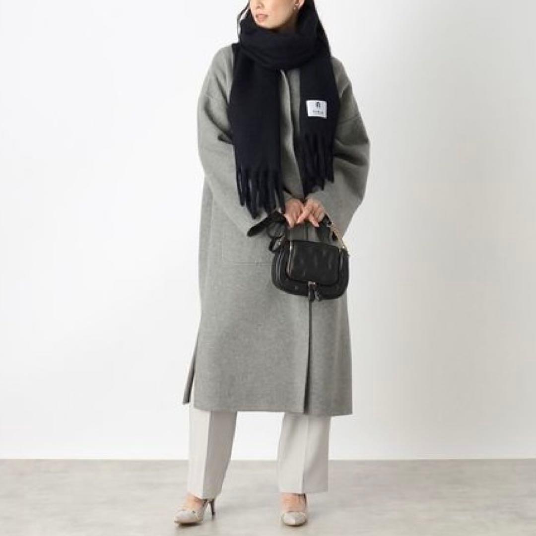 新品★FURLA★フルラB＆Wボリューム マフラー★アルパカ ウール★日本製★黒