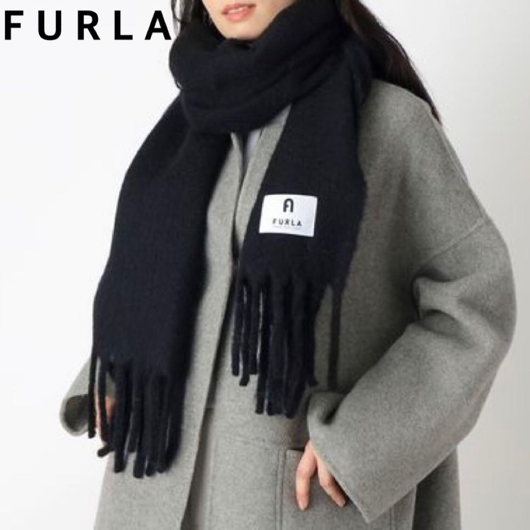 新品★FURLA★フルラB＆Wボリューム マフラー★アルパカ ウール★日本製★黒