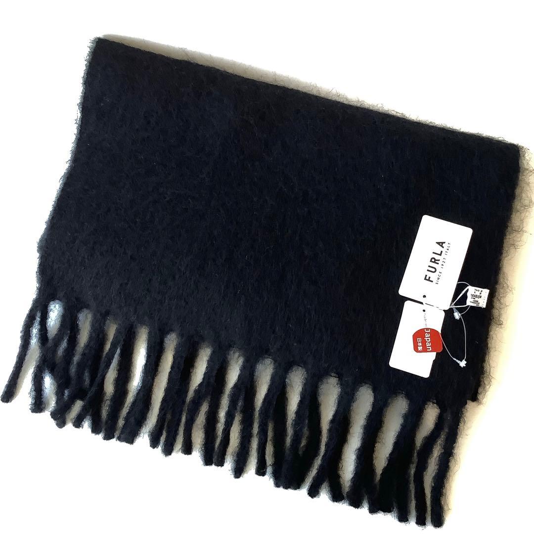 新品★FURLA★フルラB＆Wボリューム マフラー★アルパカ ウール★日本製★黒