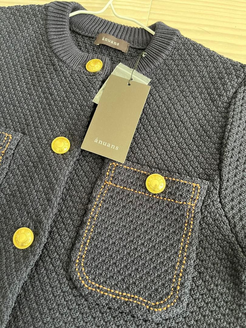 《未使用タグ付き》　アニュアンス ネイビー ノーカラージャケット Sサイズ