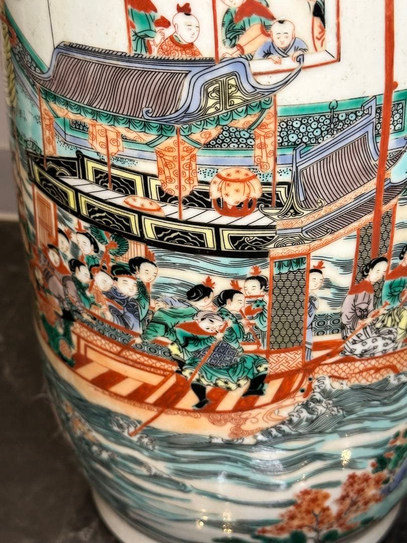 希少品！中国大清康熙年製款 龍舟図大花瓶 珍品 古美術 花器 置物 コレクション