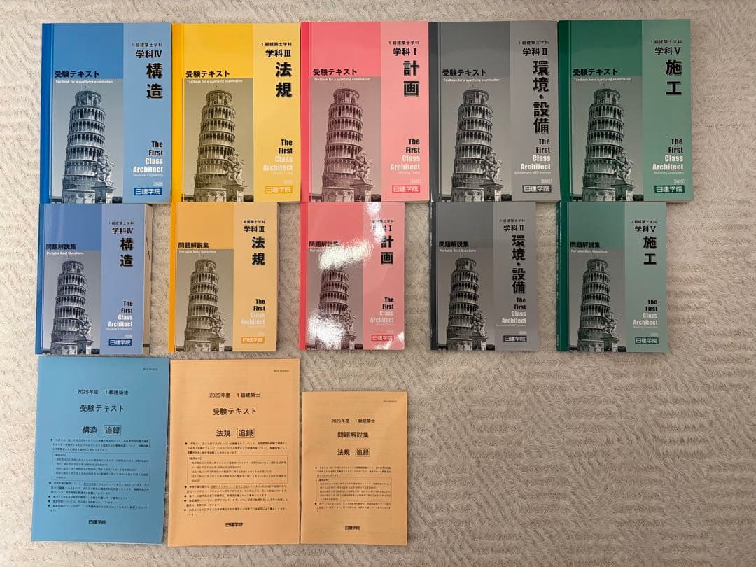 一級建築士2025教材（テキスト・問題集・法令集・法令集線引きガイド・追録）