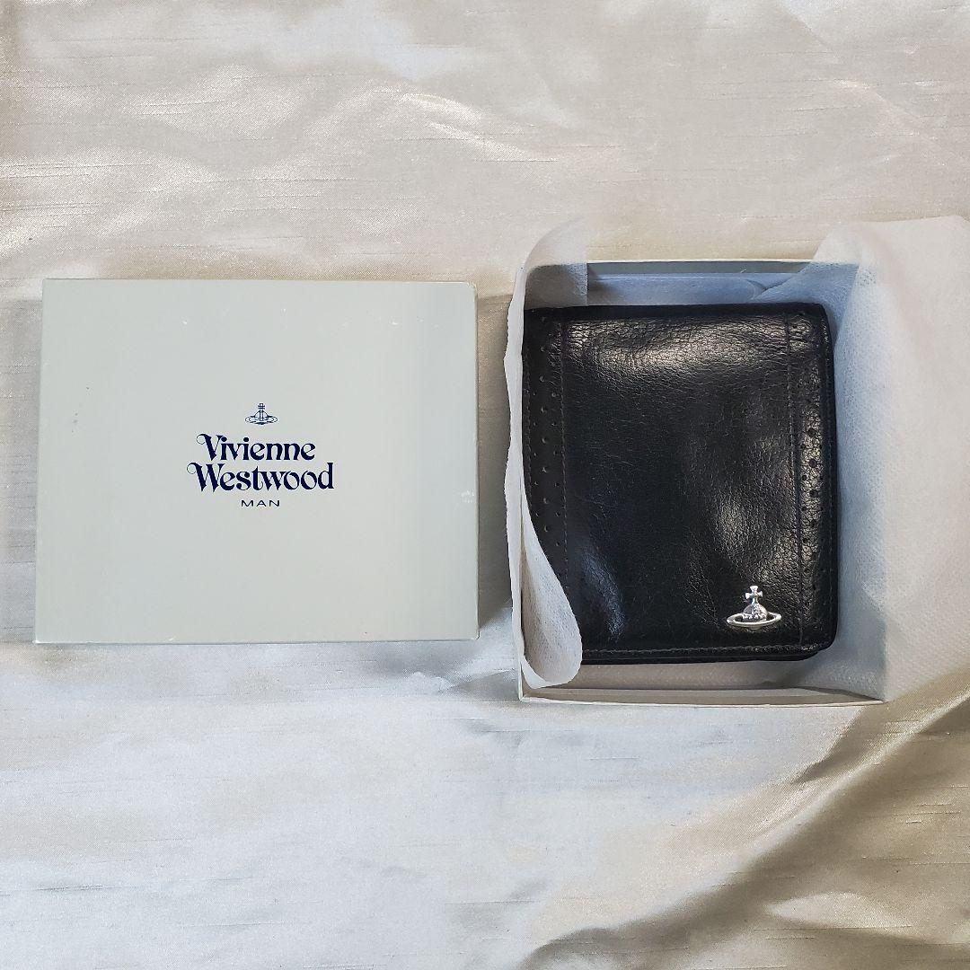 Vivienne westwood ブラックレザー 二つ折り財布　ハーフ