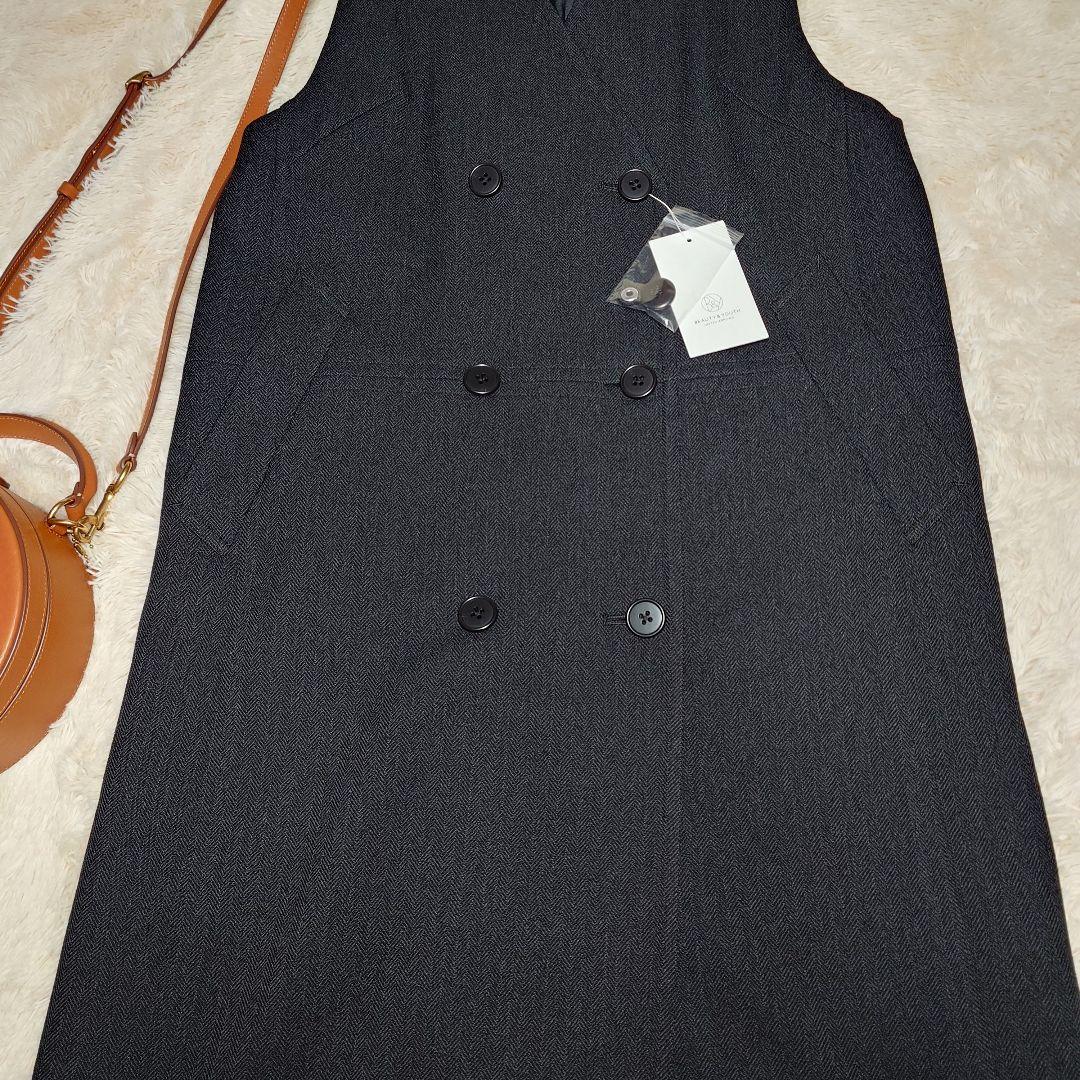 ビューティ＆ユース ヘリンボーン ジャンパースカート＆ジレ ブラック XS 現行