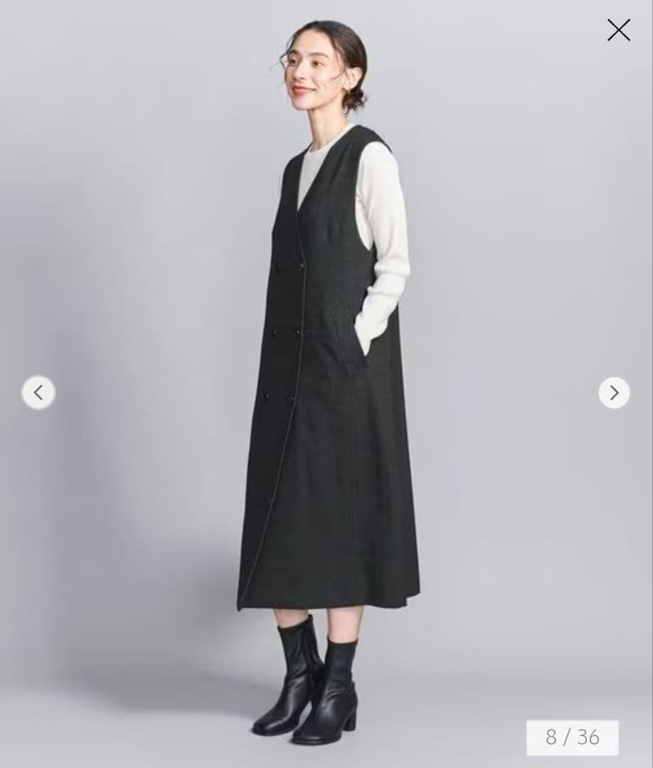 ビューティ＆ユース ヘリンボーン ジャンパースカート＆ジレ ブラック XS 現行