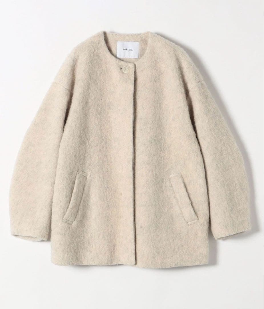 SHIPS any: シャギー ノーカラー コクーン コート