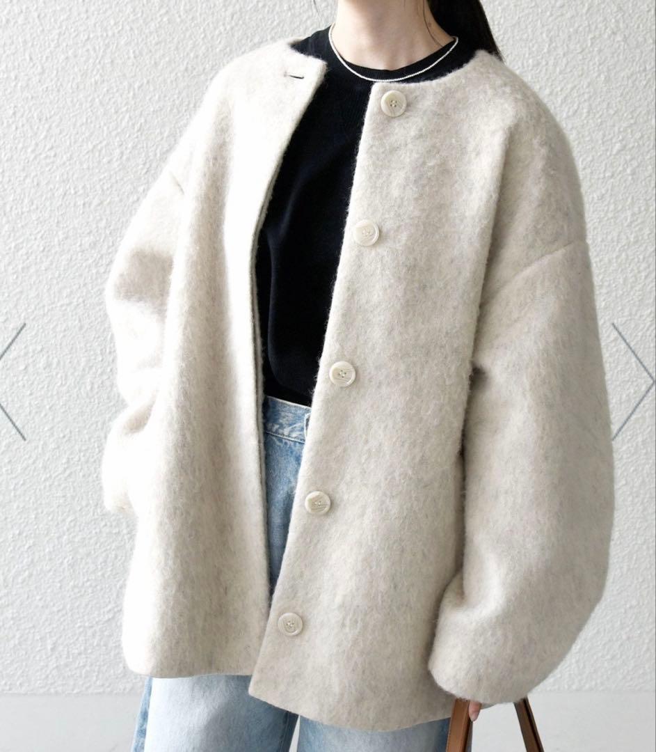 SHIPS any: シャギー ノーカラー コクーン コート