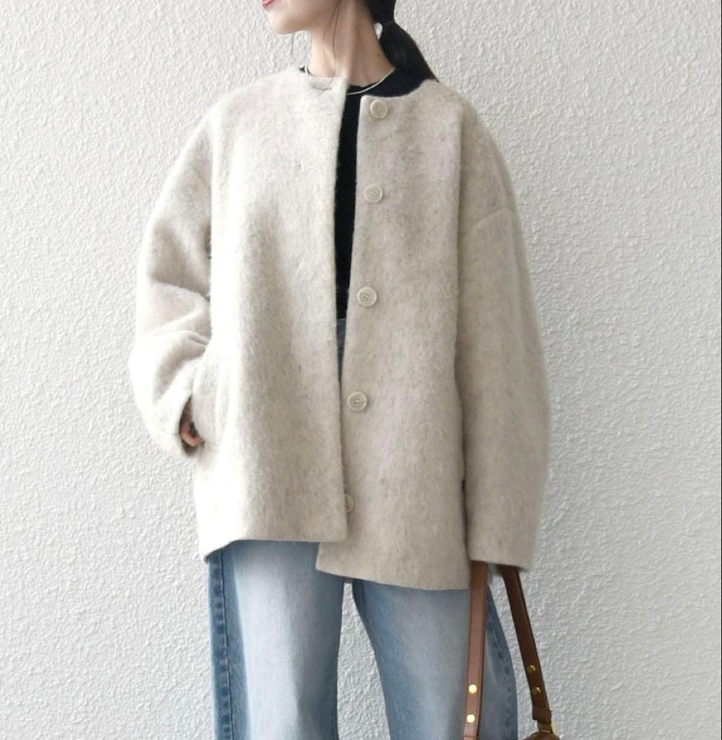 SHIPS any: シャギー ノーカラー コクーン コート